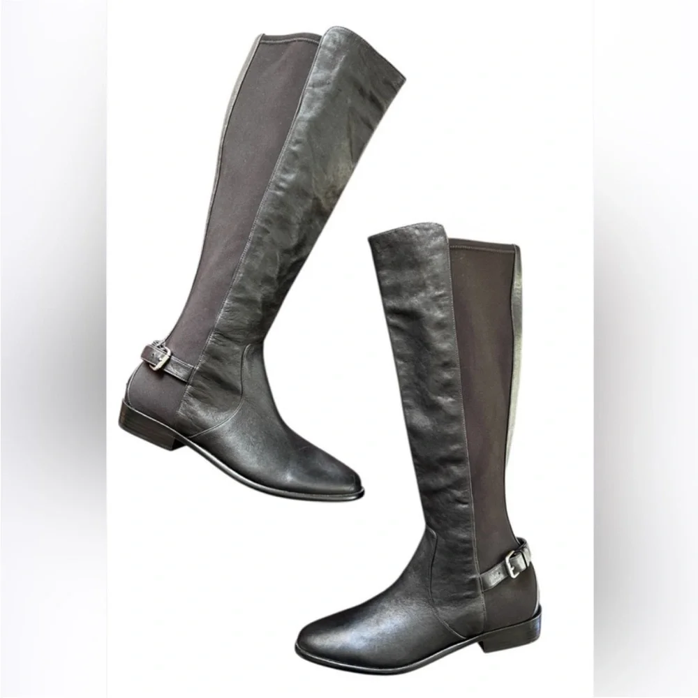 Coach Liza Womens Round Toe Leather Black Knee High Boot